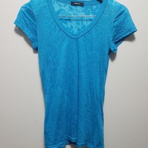 Anistar Blue Paisley Gauze Short Sleeve Stretch Size S/M